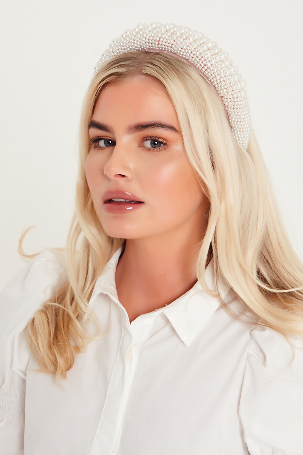 Velvet Pearl Embellished Headband Pink