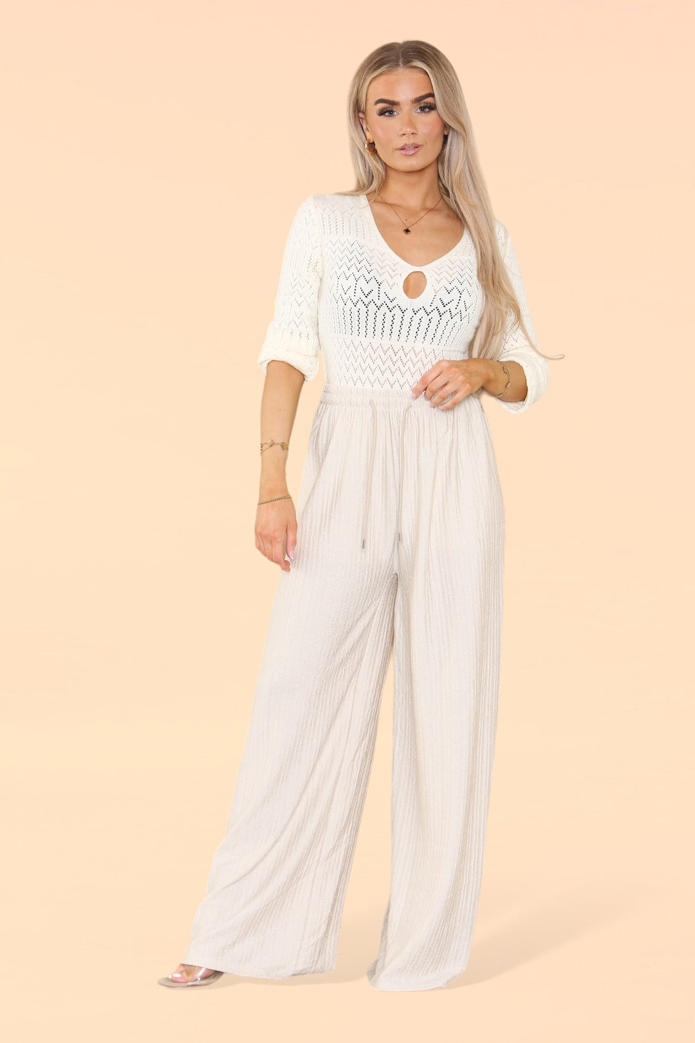 Wide Leg Elasticated Waistband Soft Textured Trousers in All 12 Colours