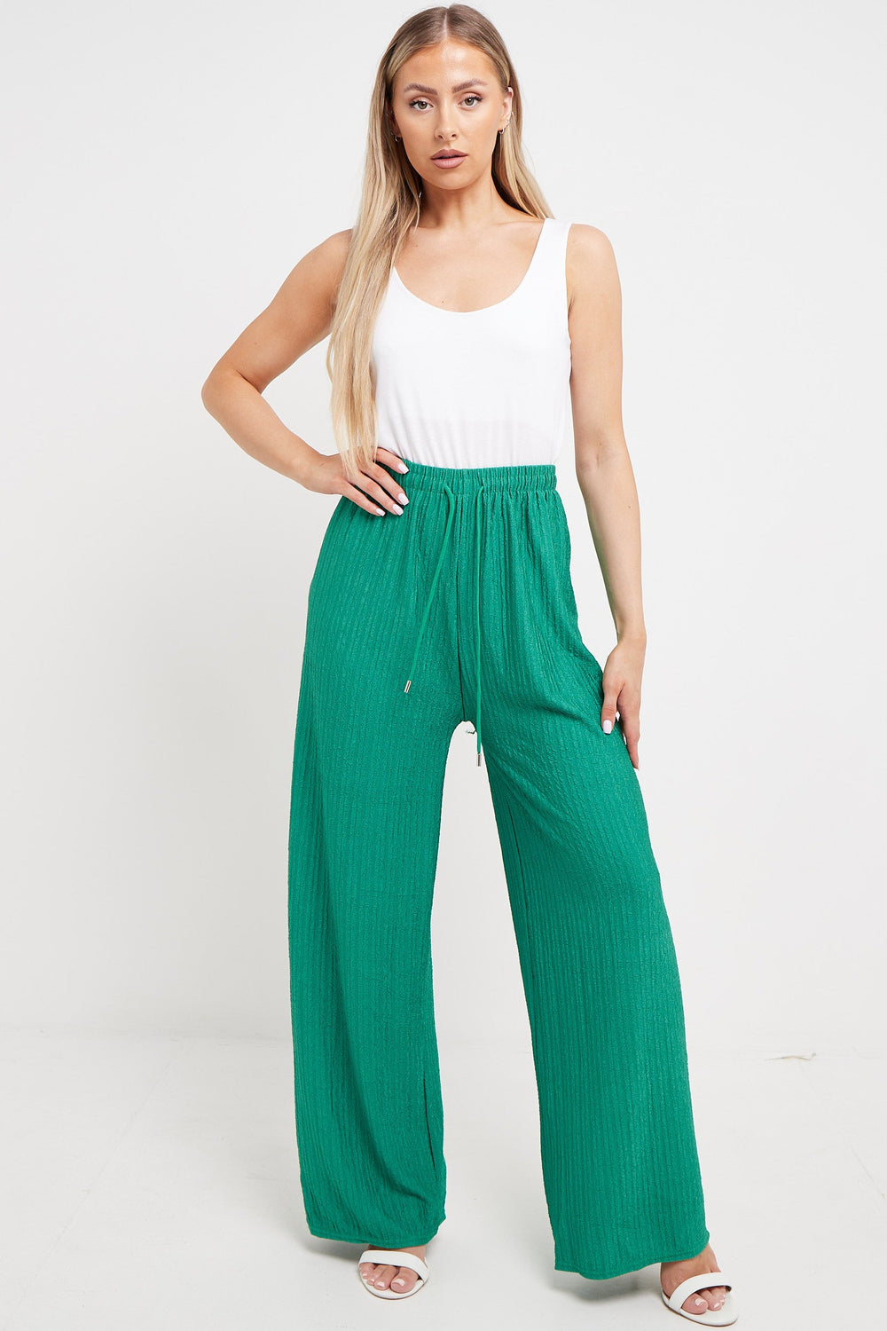 Wide Leg Elasticated Waistband Soft Textured Trousers in All 12 Colours