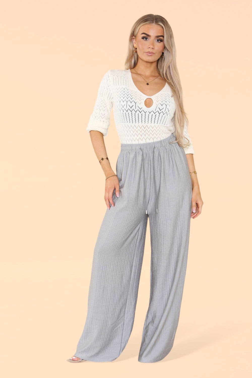 Wide Leg Elasticated Waistband Soft Textured Trousers in All 12 Colours