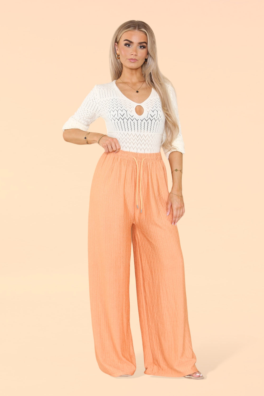 Wide Leg Elasticated Waistband Soft Textured Trousers in All 12 Colours