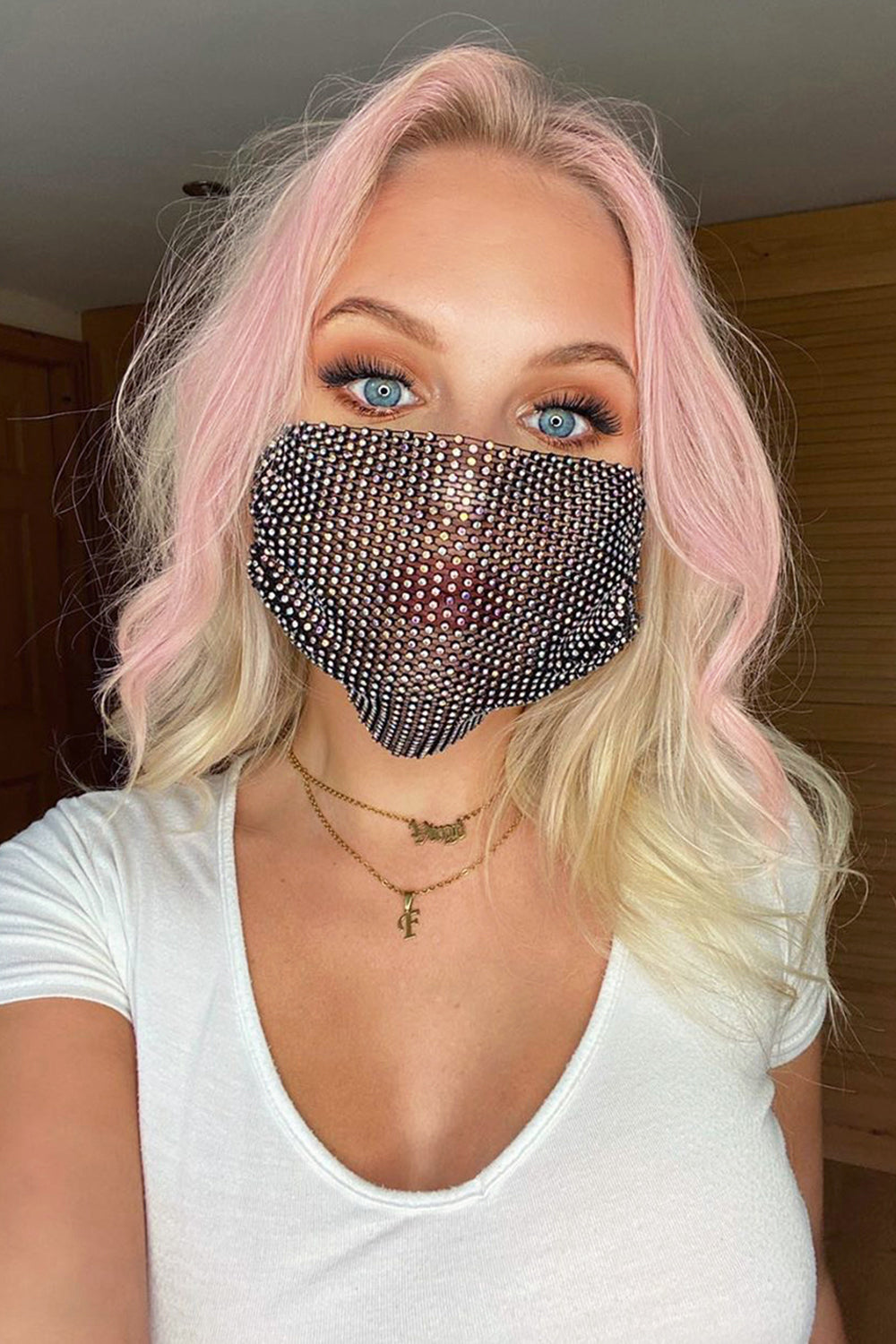 Black Iridescent Diamante Unlined Fashion Face Mask