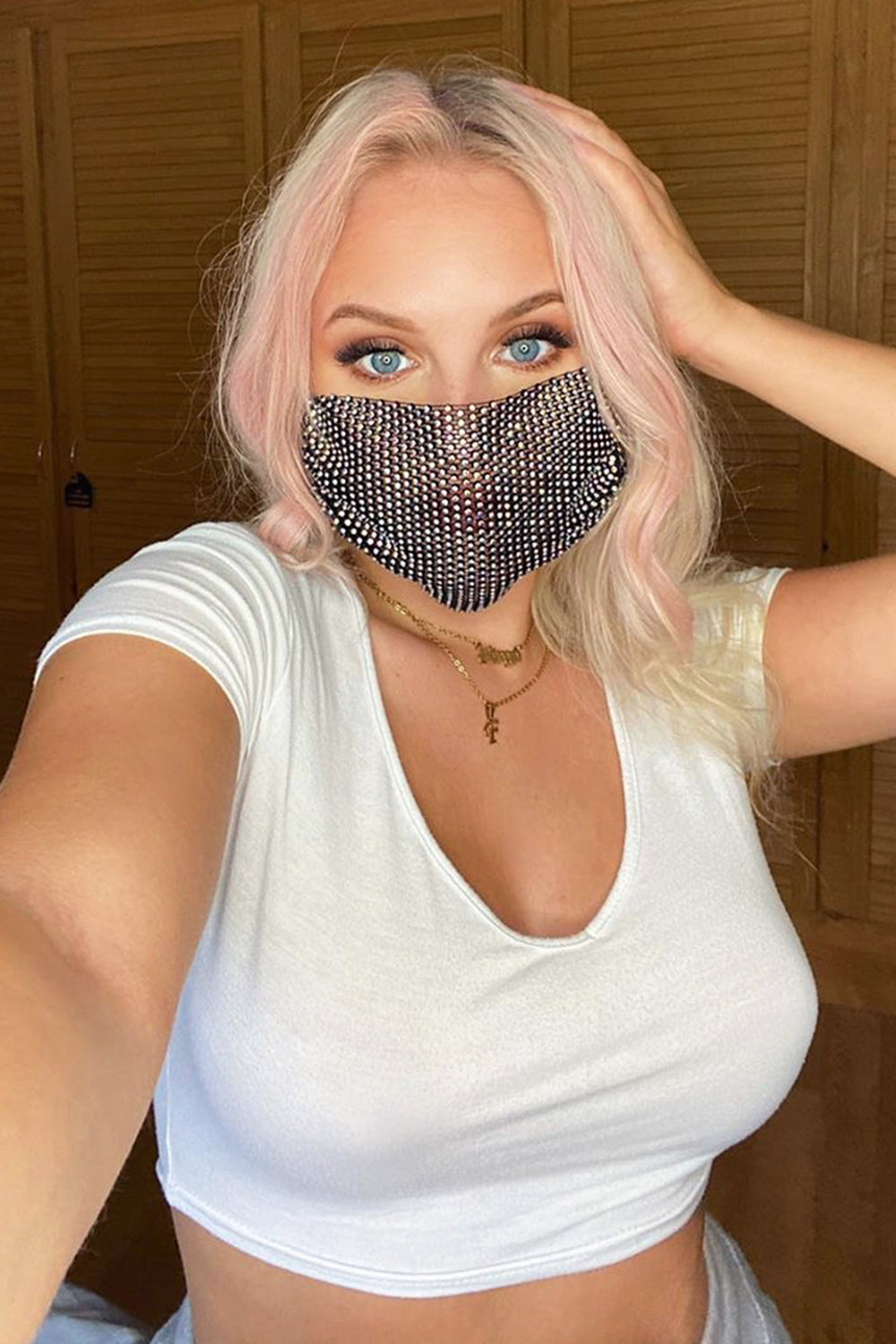Black Iridescent Diamante Unlined Fashion Face Mask