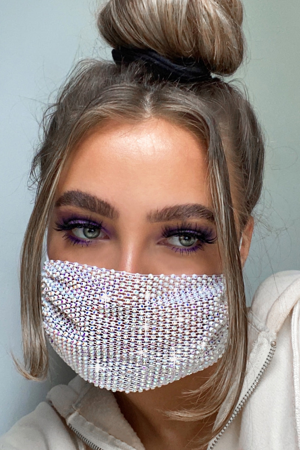White Diamante Unlined Fashion Face Mask