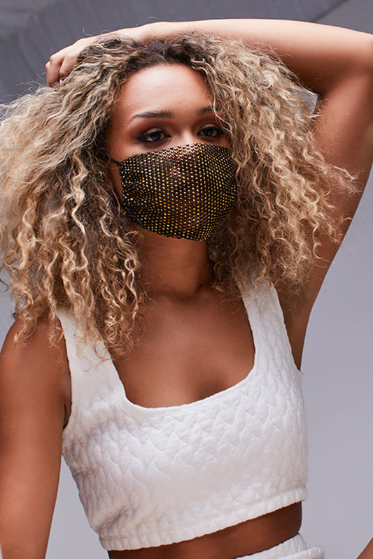 Black Diamante Unlined Fashion Face Mask