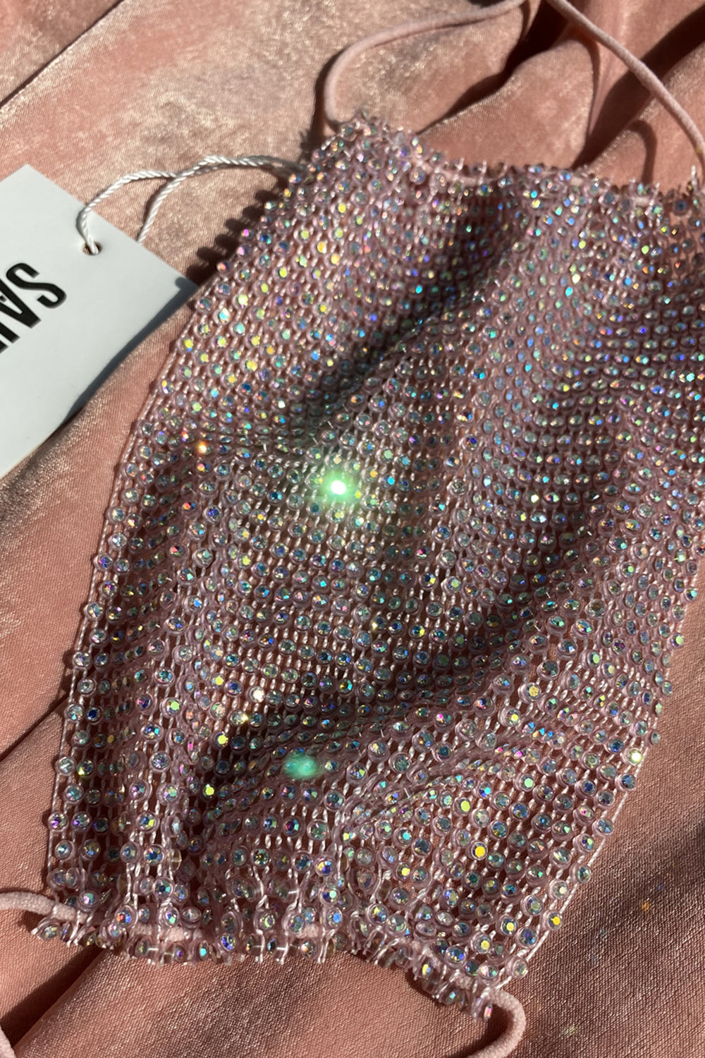 Pink Diamante Unlined Fashion Face Mask