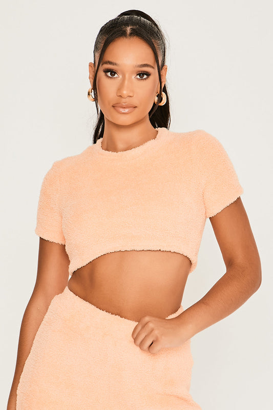 Fluffy Cropped Short T-Shirt Coral