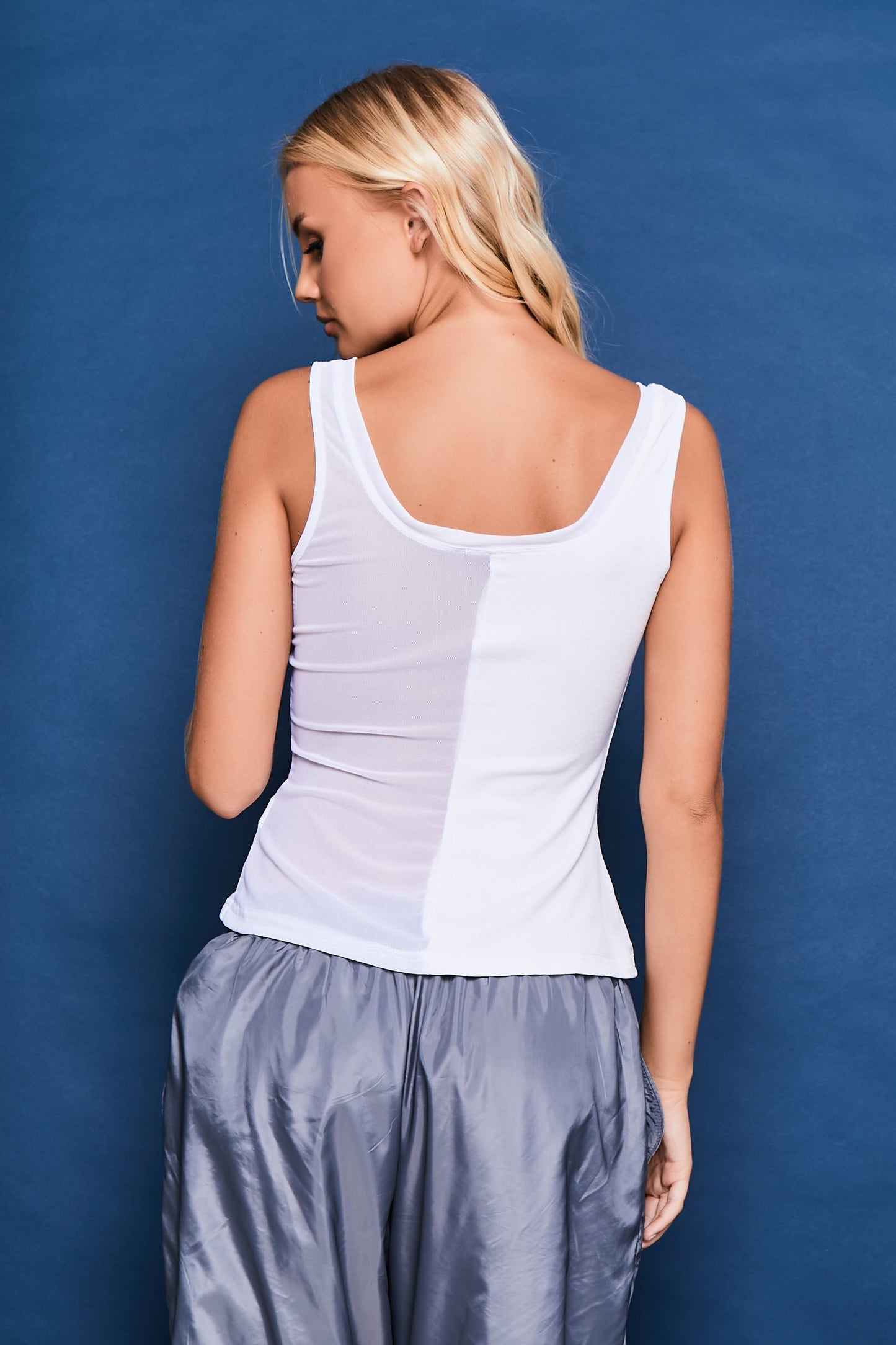 Half Mesh Top White