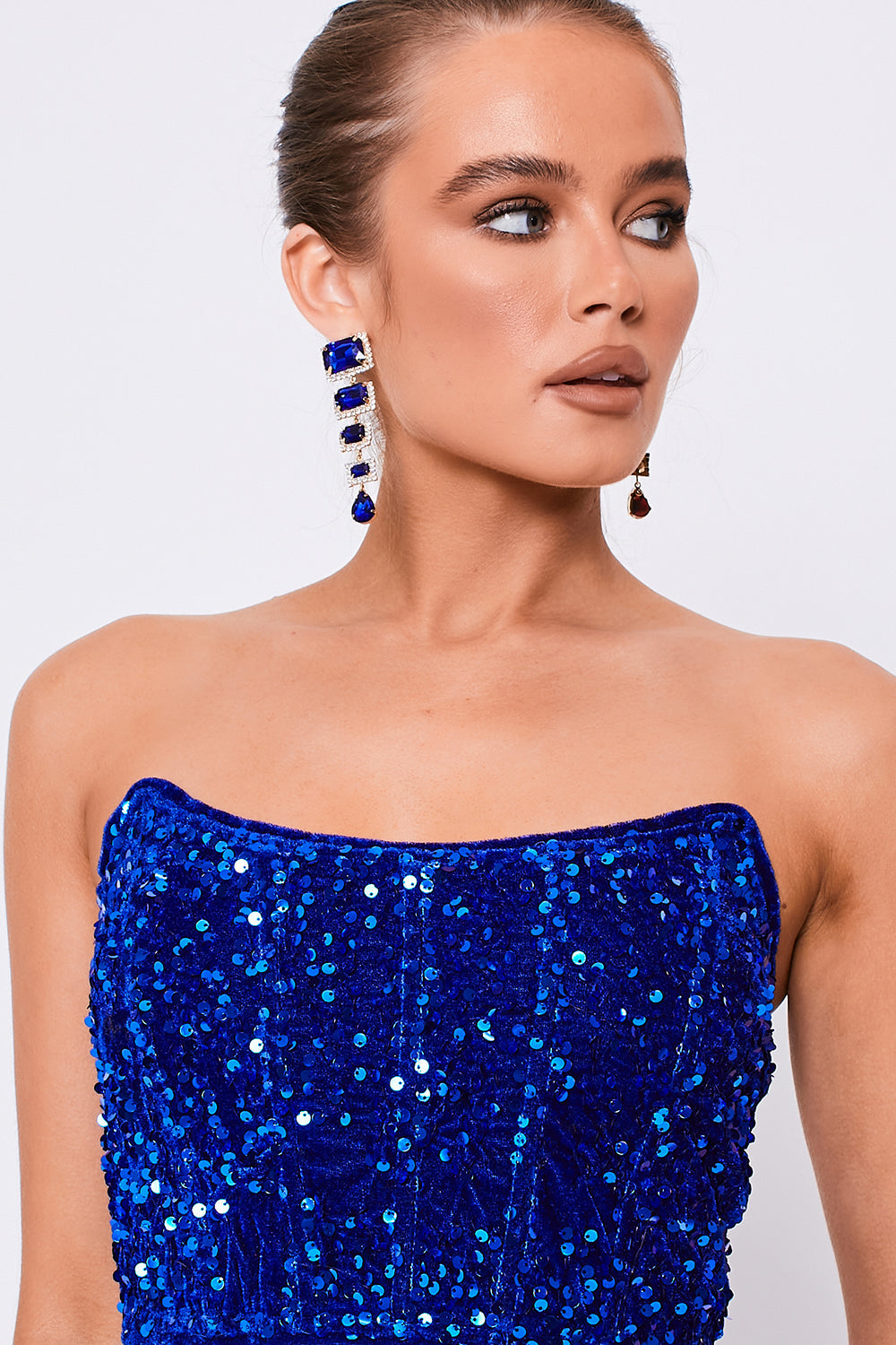 Sequin Corset Top & Mini Skirt Co-Ord Cobalt Blue