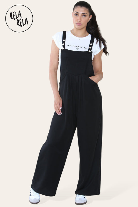 Adjustable Strap Button Multiple Pockets Casual Overalls Hourglass Dungarees in Black
