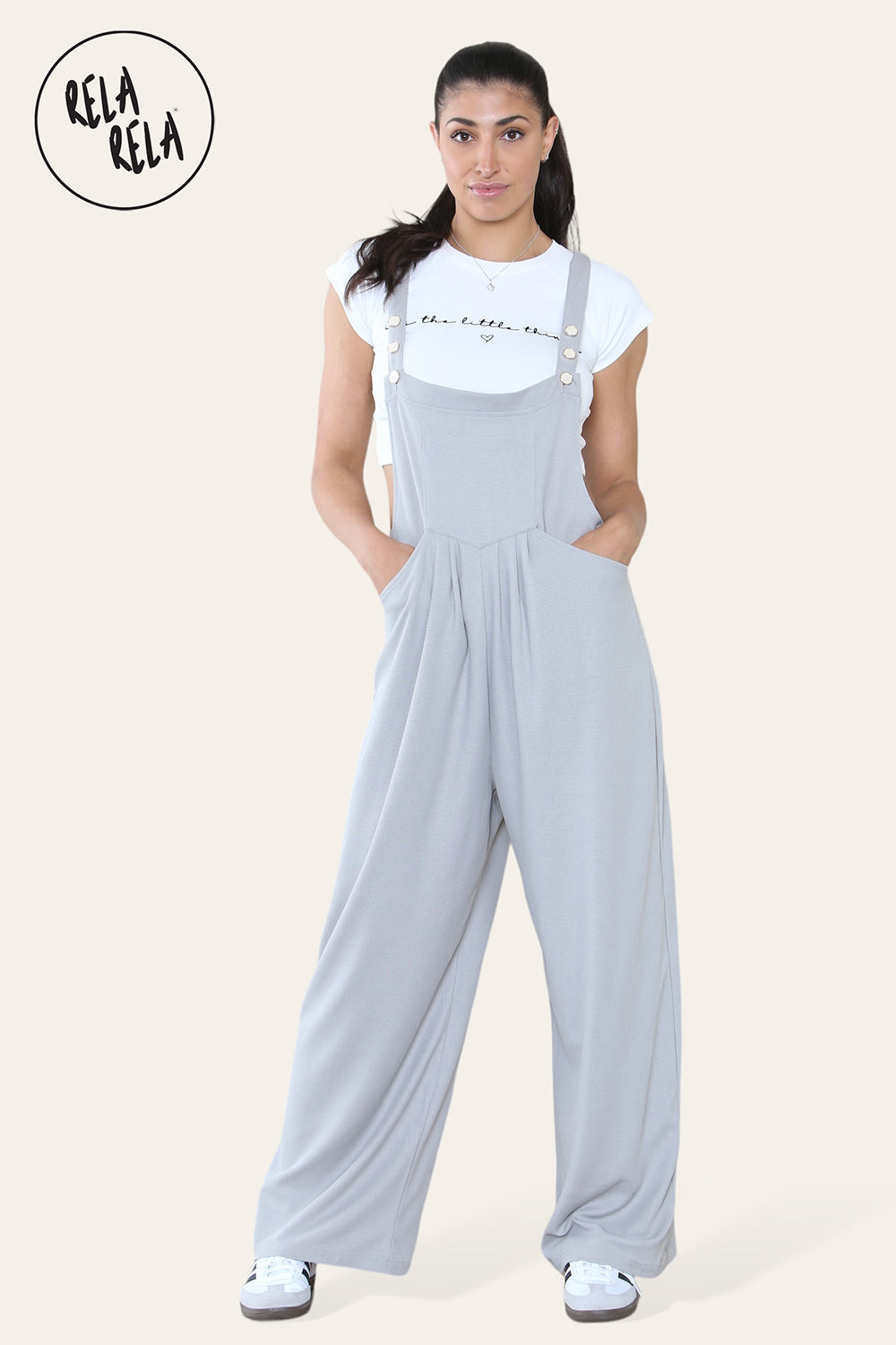 Adjustable Strap Button Multiple Pockets Casual Overalls Hourglass Dungarees in Grey
