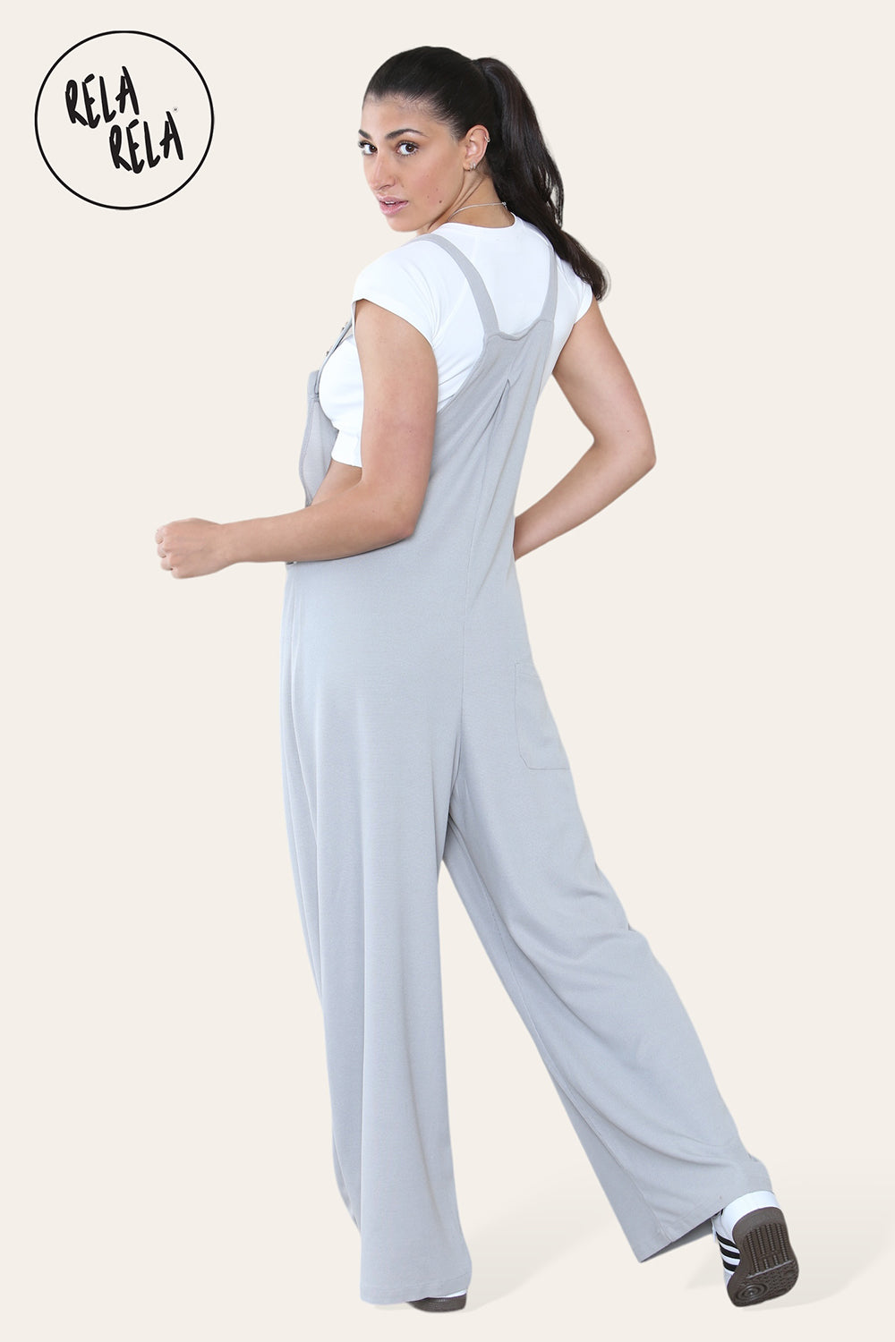 Adjustable Strap Button Multiple Pockets Casual Overalls Hourglass Dungarees in Grey back