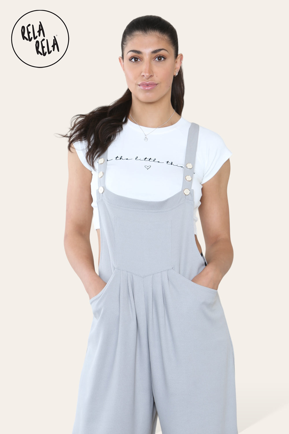 Adjustable Strap Button Multiple Pockets Casual Overalls Hourglass Dungarees in Grey detail
