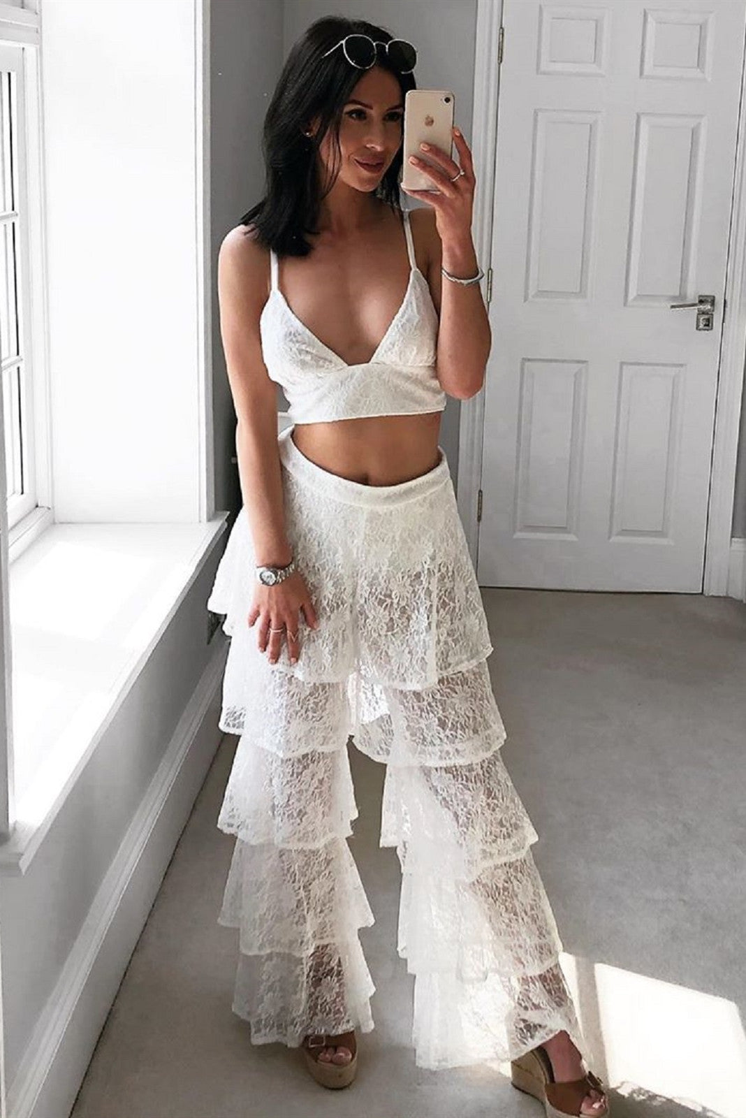 Floral Frill Bralette White