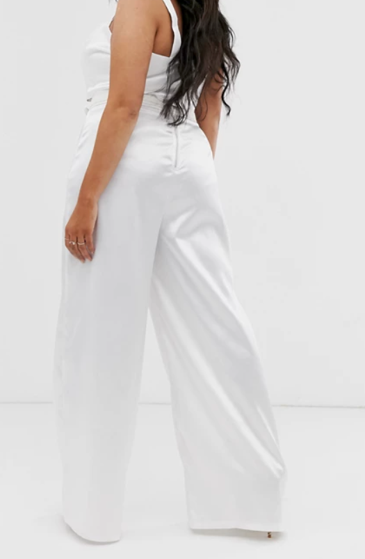 Satin Wide Leg Trouser With Hardware Detail Ivory With Plus Size