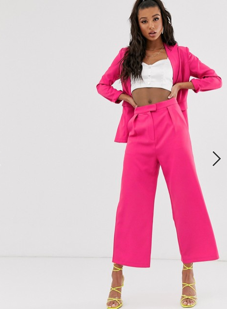 Tailored Wide Leg Trouser In Hot Pink