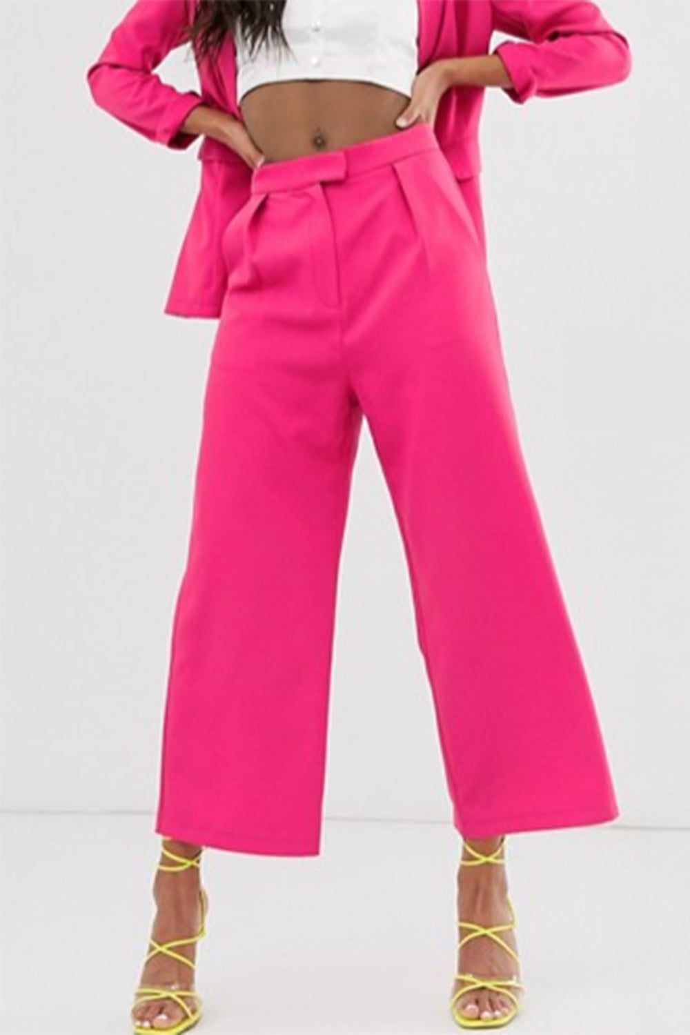 Tailored Wide Leg Trouser In Hot Pink