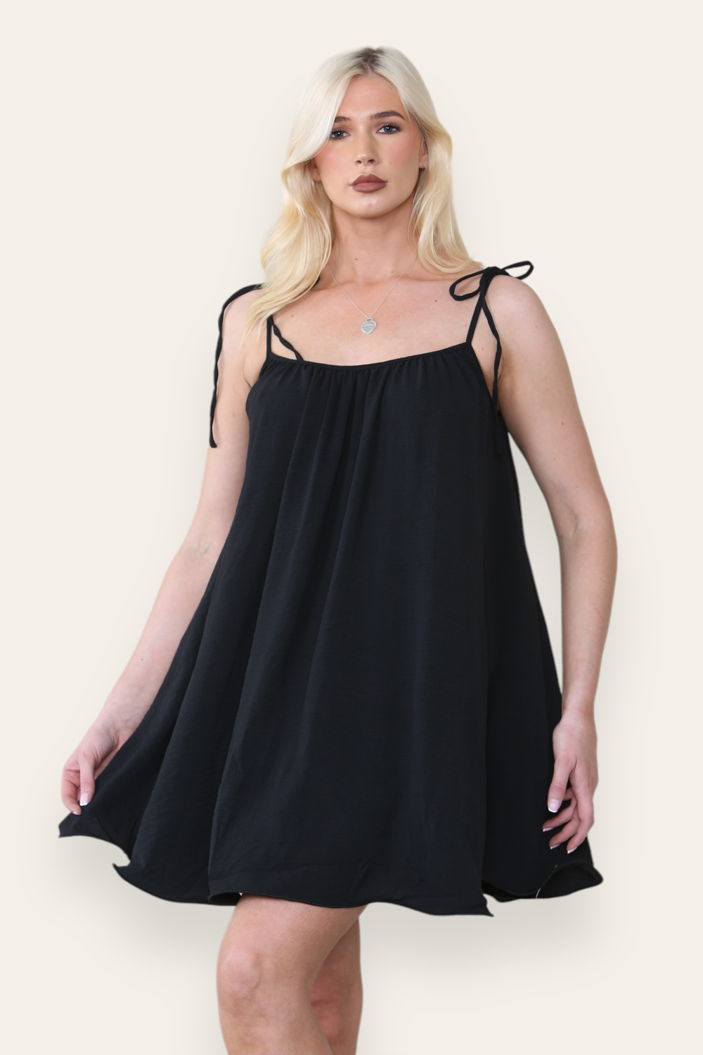Strappy Wired Hem Swing Mini Dress Women Summer Dress in Black Saint Genies Wholesale Strappy Wired Hem Swing Mini Dress Women Summer Dress in Black Saint Genies Wholesale
