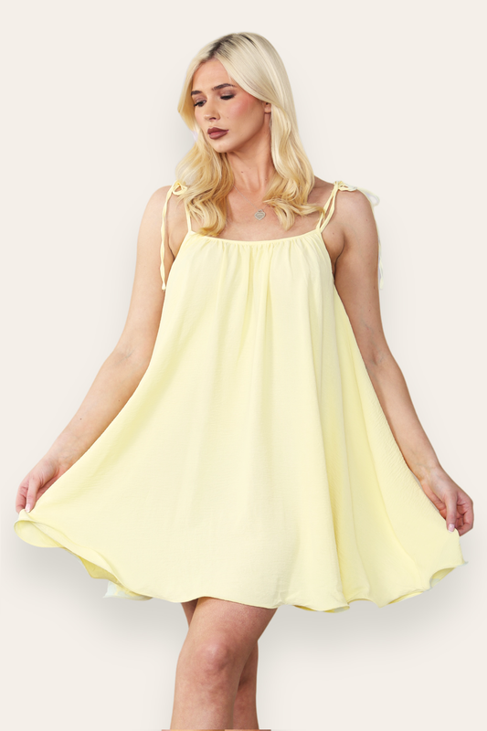 Strappy Wired Hem Swing Mini Dress Women Summer Dress in Yellow Colour