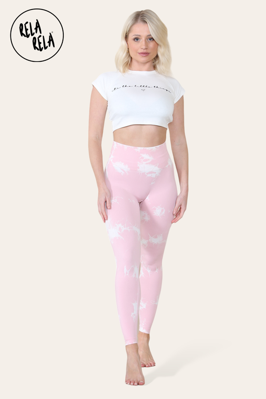 Marble Tie Dye High Waisted Scrunch Bum Leggings in Baby Pink