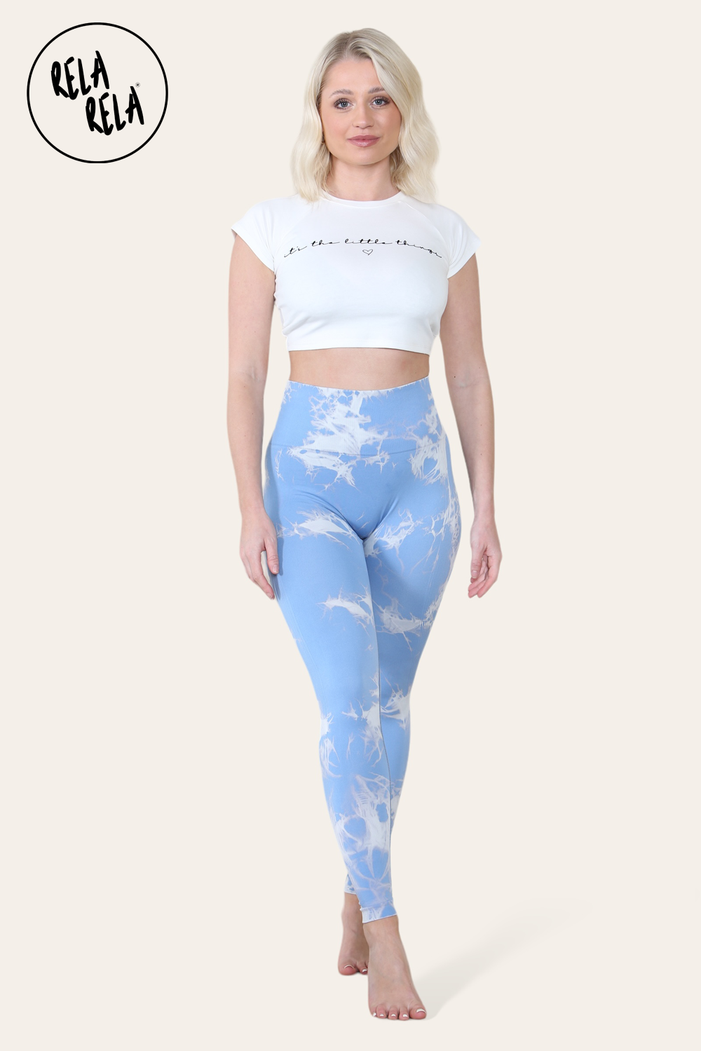 Marble Tie Dye High Waisted Scrunch Bum Leggings in Baby Blue