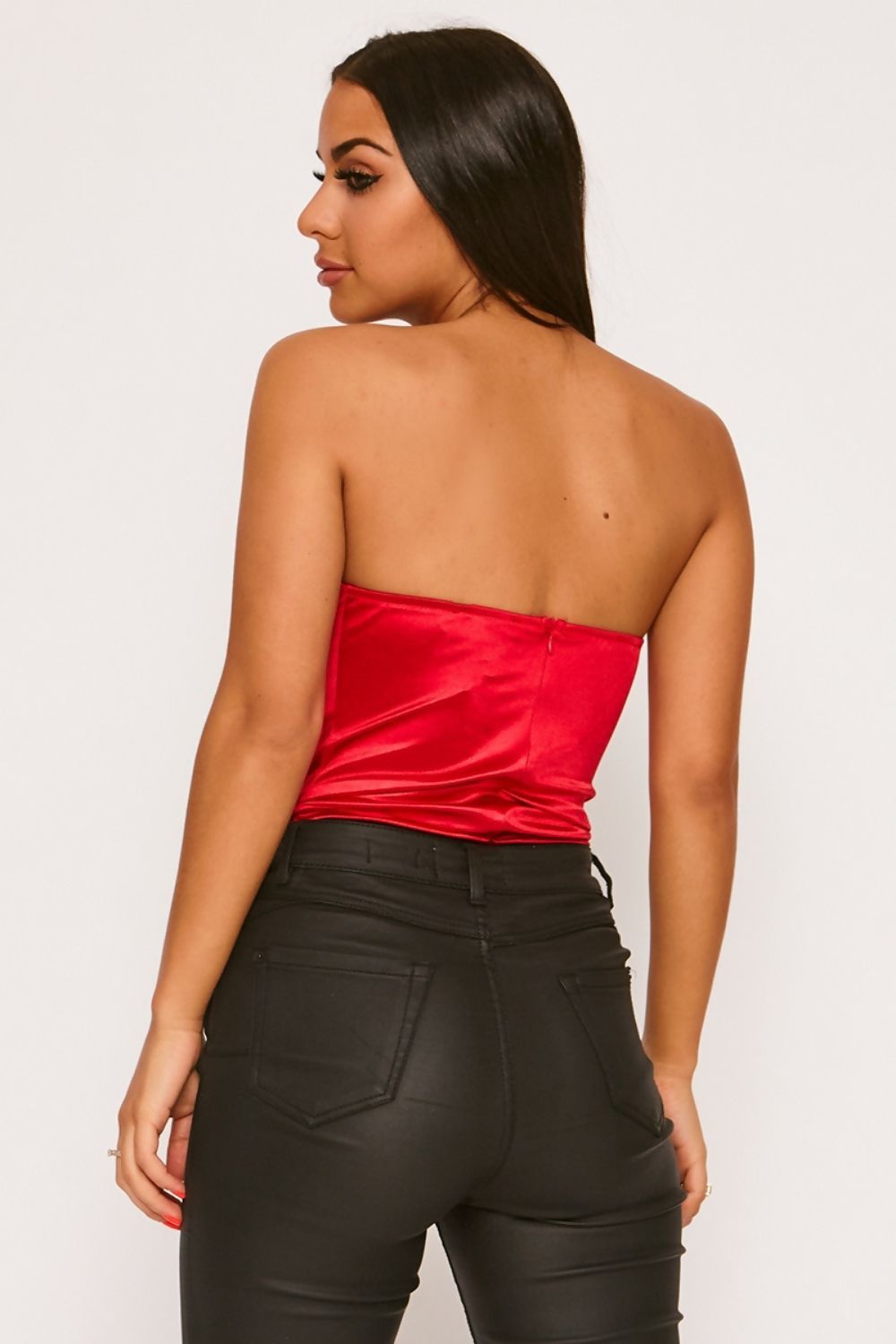 Stretch Satin Scalloped Cup Underwired Bodysuit Red