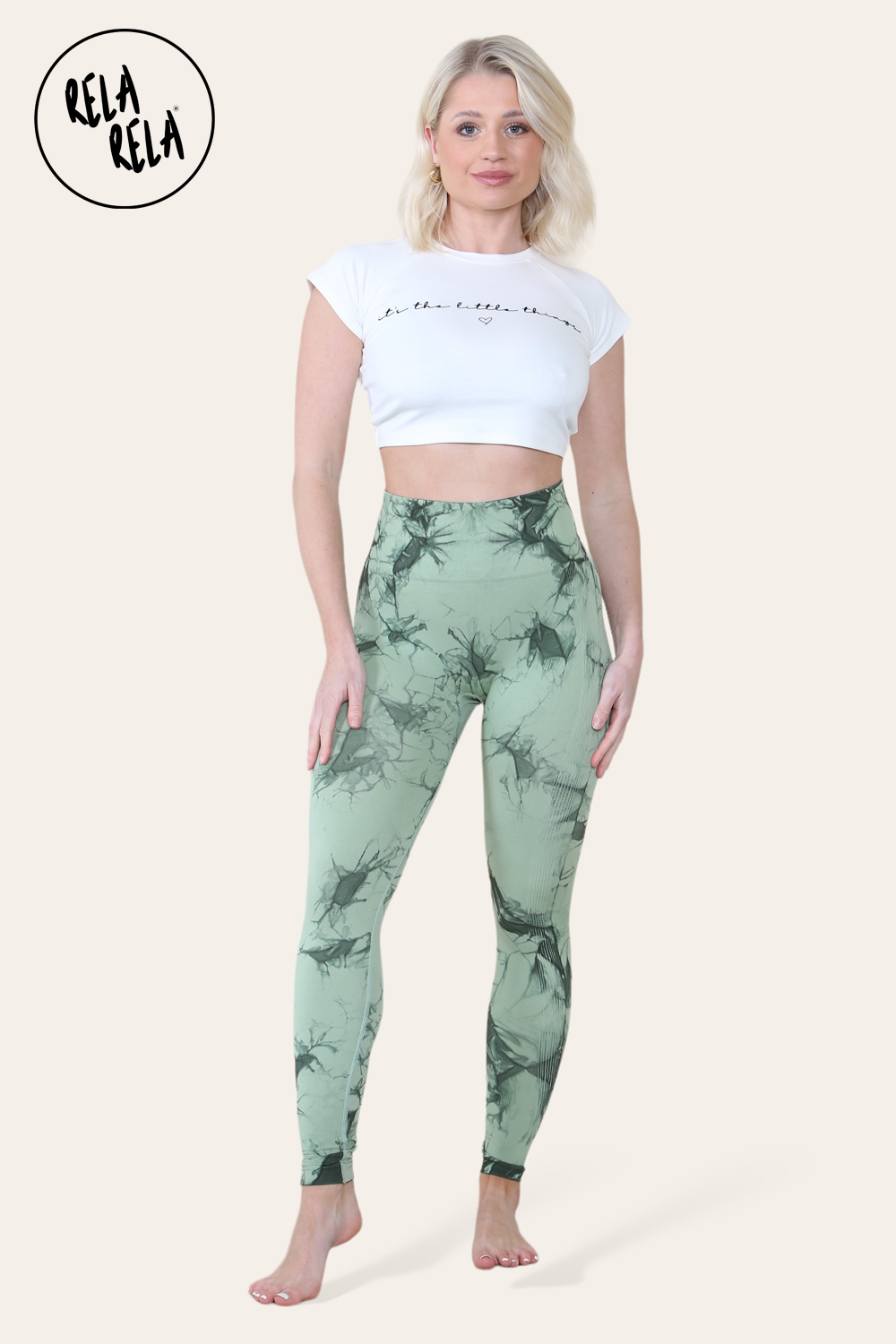 Marble Tie Dye High Waisted Scrunch Bum Leggings in Green
