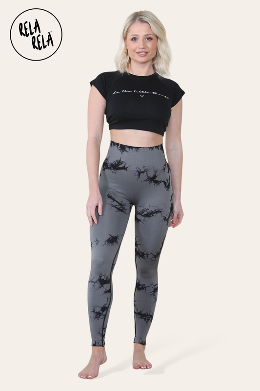 Marble Tie Dye High Waisted Scrunch Bum Leggings in Charcoal