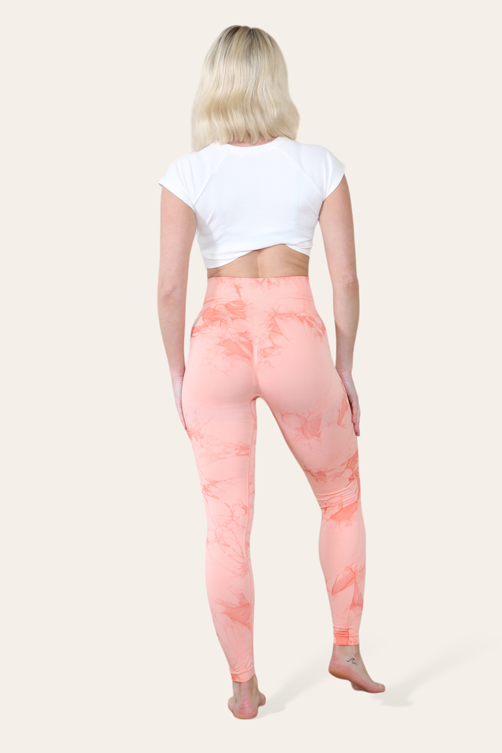 Marble Tie Dye High Waisted Scrunch Bum Leggings in Orange back