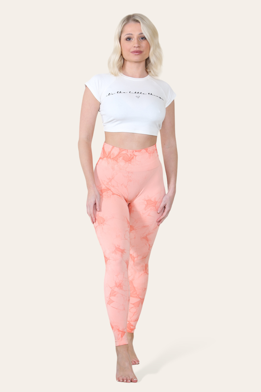Marble Tie Dye High Waisted Scrunch Bum Leggings in Orange front