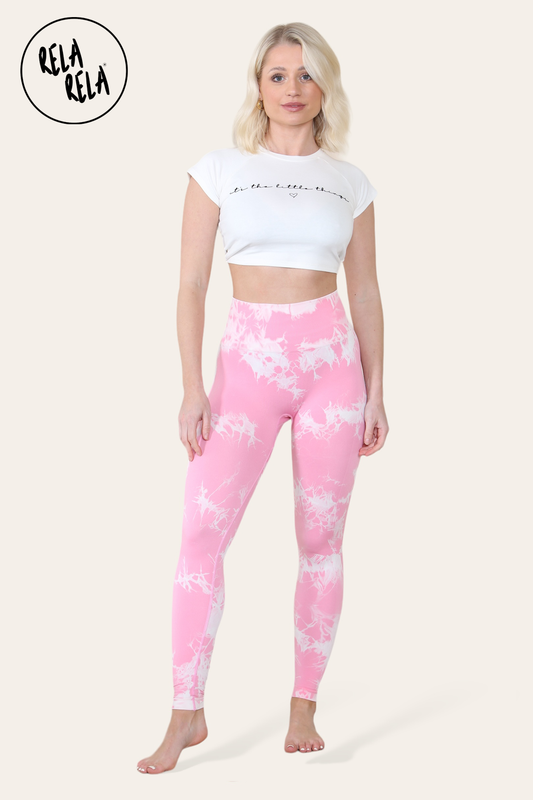 Marble Tie Dye High Waisted Scrunch Bum Leggings in Barbe Pink