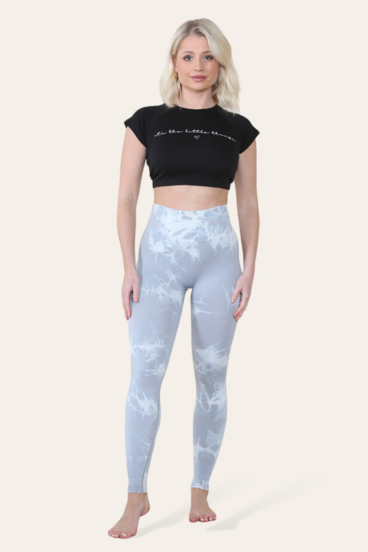 Marble Tie Dye High Waisted Scrunch Bum Leggings in Grey