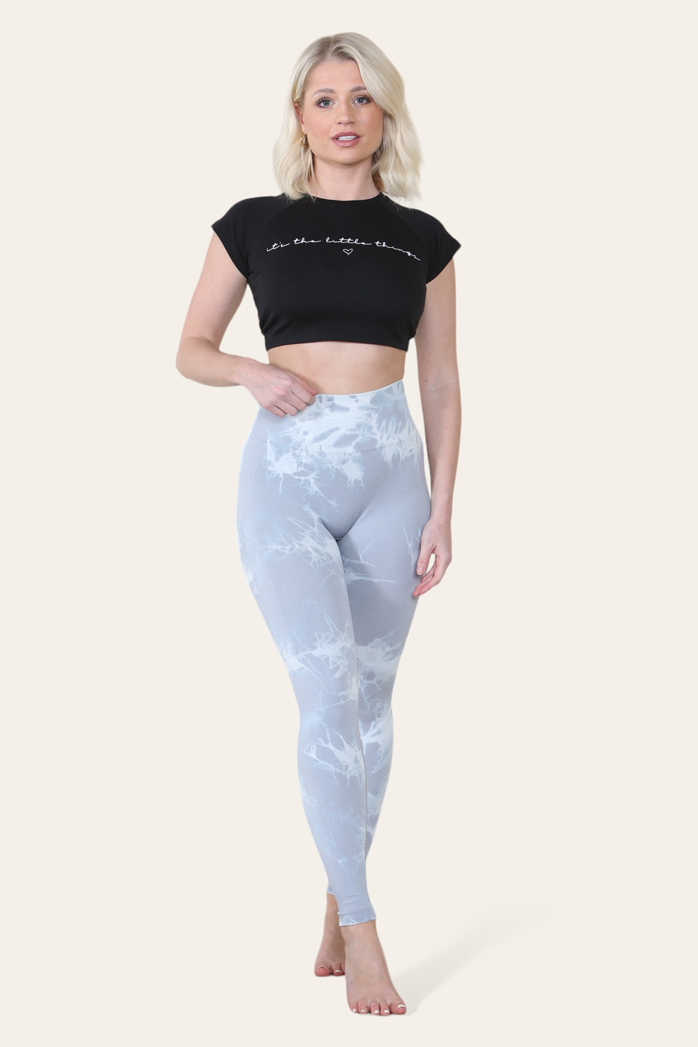Marble Tie Dye High Waisted Scrunch Bum Leggings in Grey front